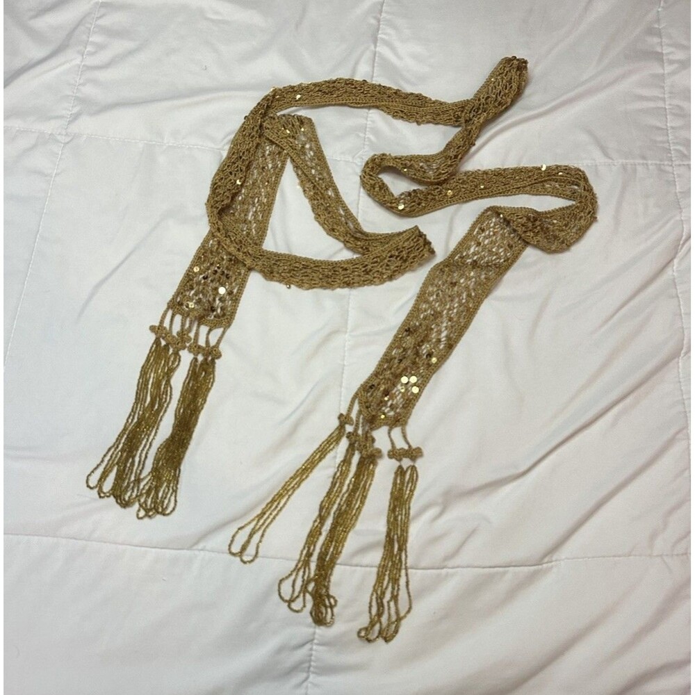 VTG Y2K Beaded Sequin Good Scarf Shawl Wrap Belt Fringe 00s Boho Festival Fairy